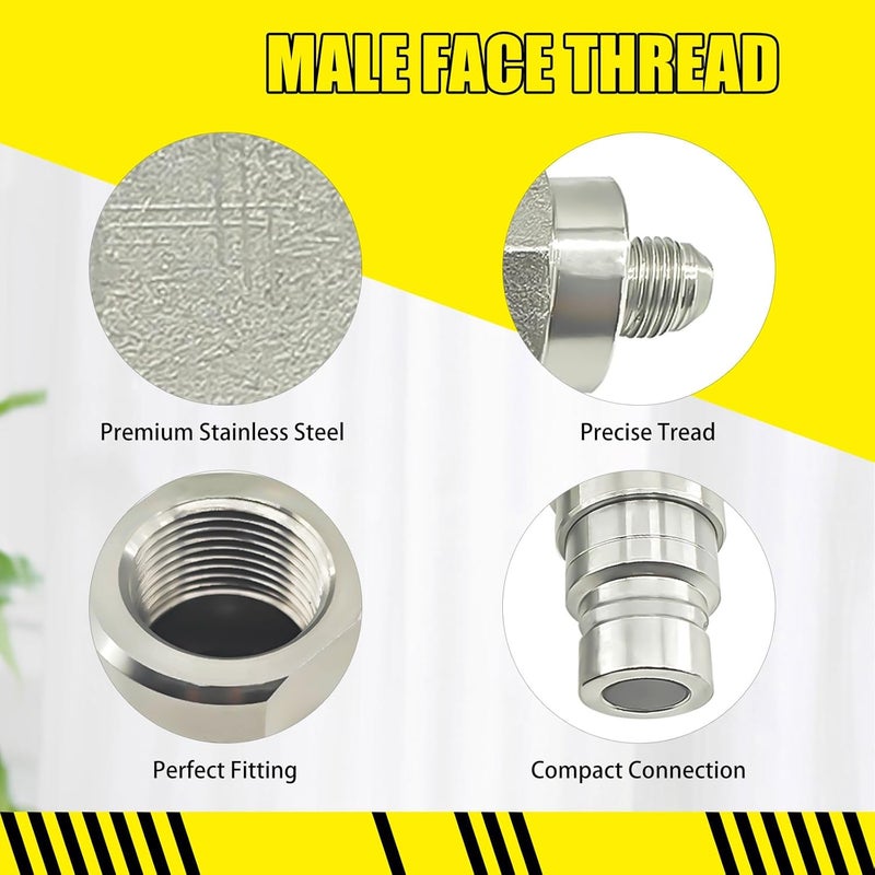 LOSTAR 90 Degree Flat Face Hydraulic Quick Connect Coupler Set for Skid Steer, Heavy-Duty Carbon Steel Fittings with Elbow 3/8" JIC Male Thread and Dust Cap - Image 4